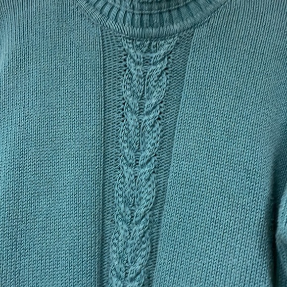 Talbots mock turtleneck  Cotton Sweater,  M, turquoises/blue, cable knit design - Picture 5 of 7